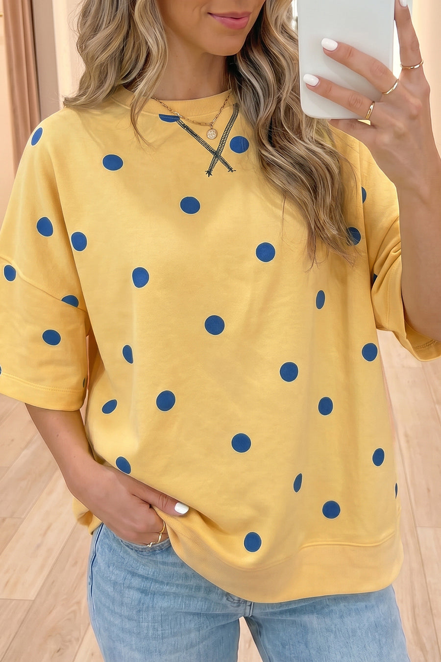 Polka Dot Crossed Seam Detail Oversized Tee Women UK