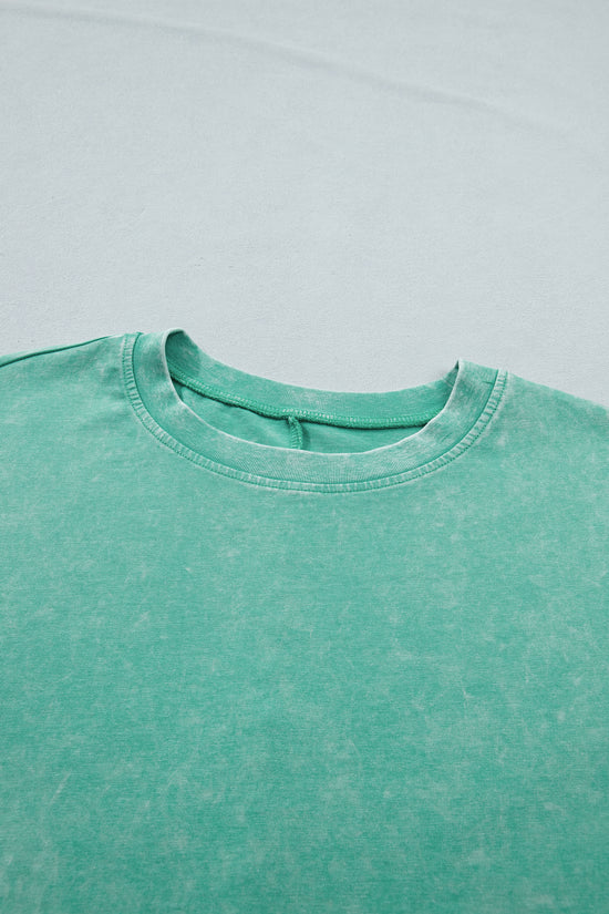 Mineral Washed Oversized Cotton Tee Drop Shoulder Round Neck Tunic Length