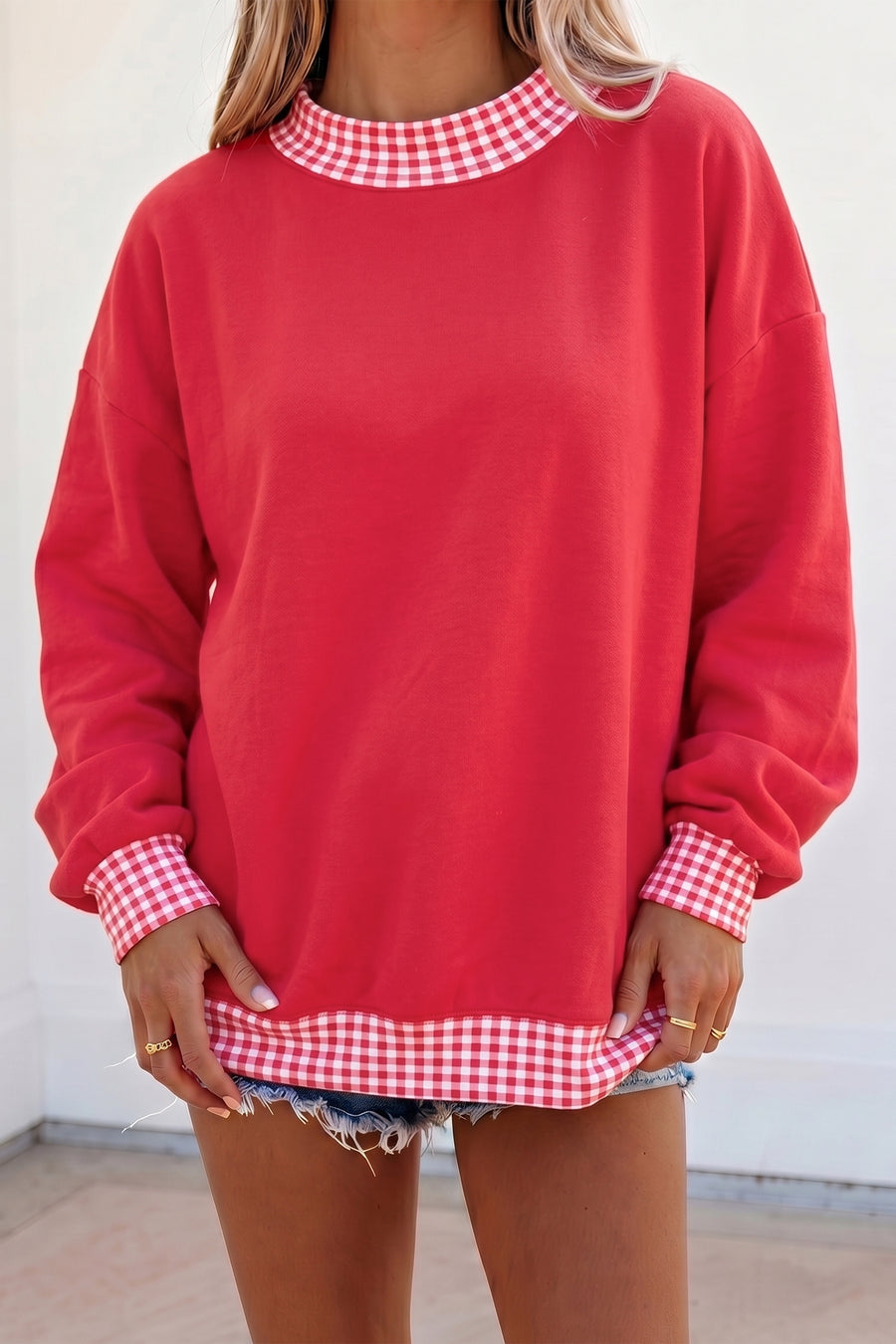 Pink Colorblock Polka Dot Contrast Trim Oversized Sweatshirt Women UK
