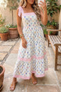 Multicolour Floral Striped Knot Strap Maxi Dress Women UK