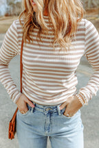 Striped Textured Knit Long Sleeve Tee