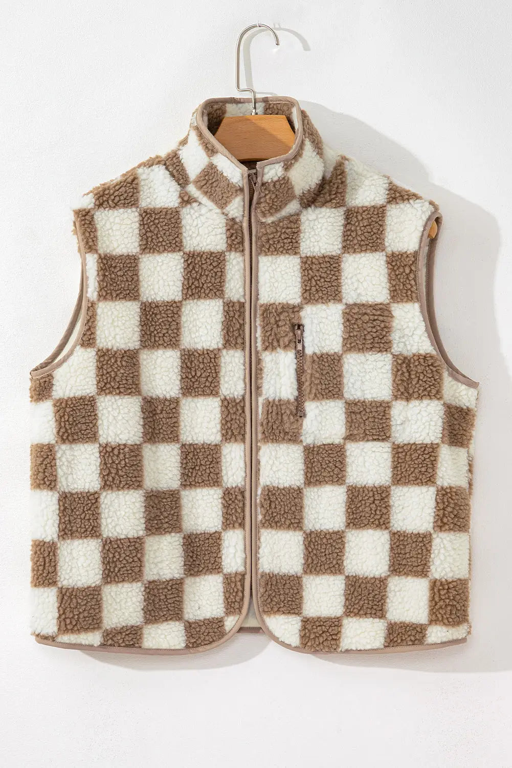 Monochrome mosaic sherpa vest - plaid design