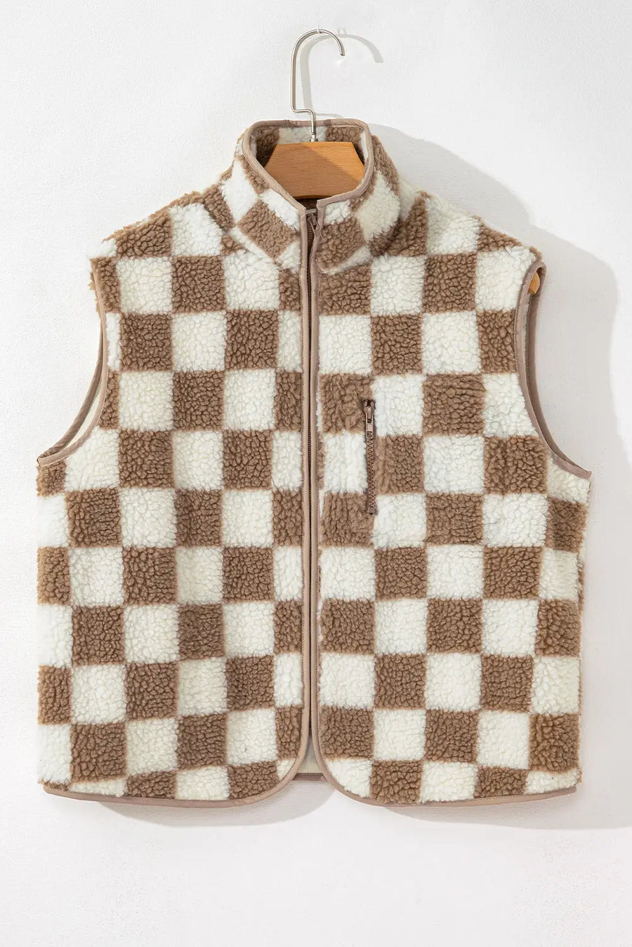 Monochrome mosaic sherpa vest - plaid design