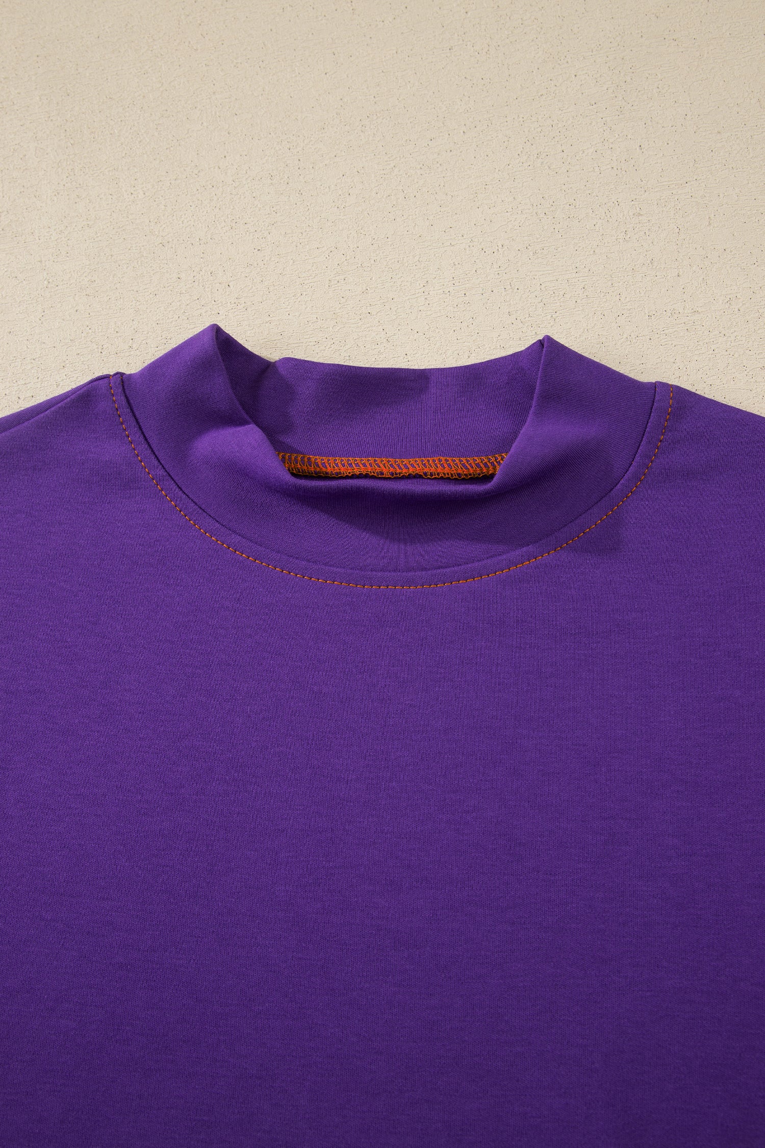 Reversible Contrast Stitch Drop Shoulder High Neck Short Sleeve Tee