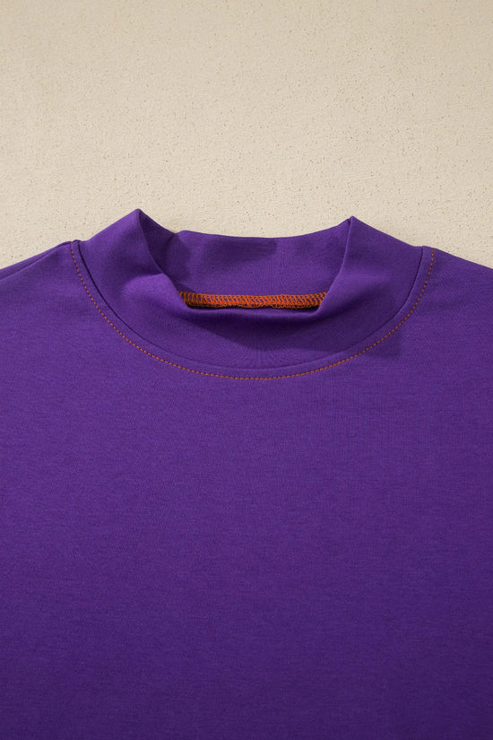 Women's contrast stitch high neck tee side view casual summer