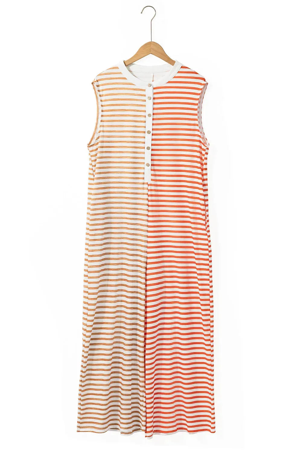 Oversized Sleeveless Wide Leg Jumpsuit - Orange Stripe - Fashionfitz
