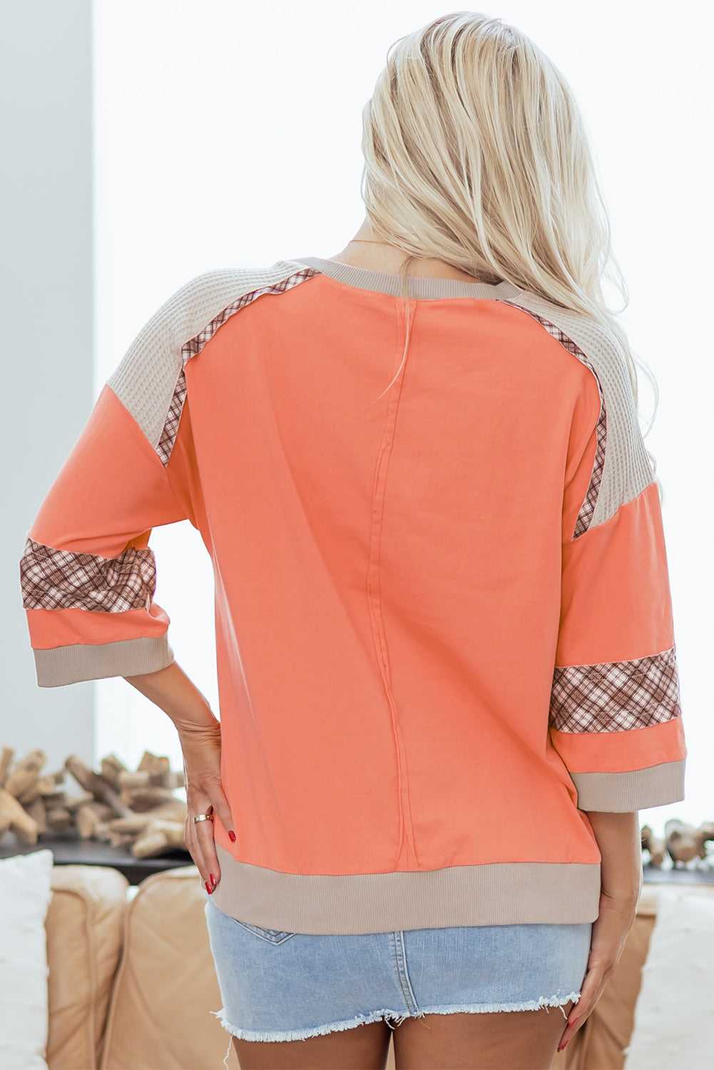 Orange Plaid Floral Top