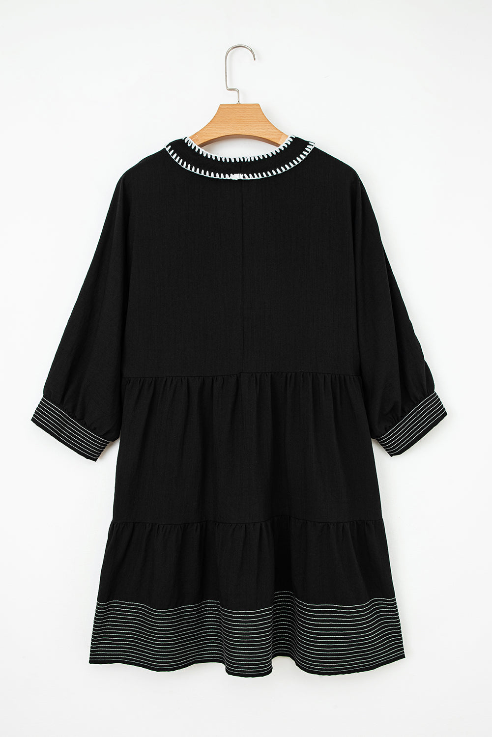 Stitch Detail Tiered V Neck Dress