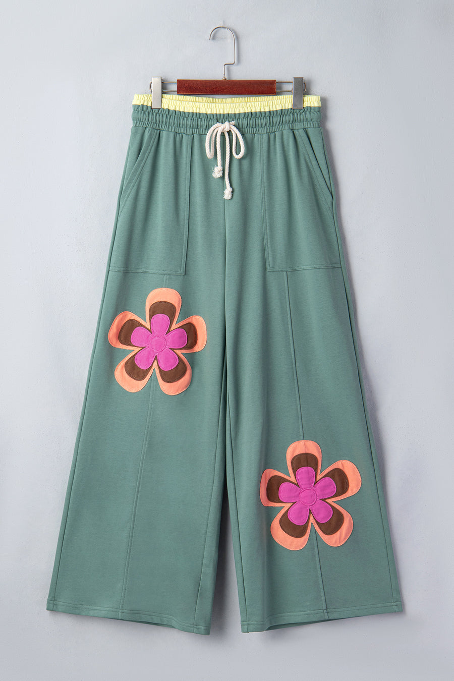 Flower Patchwork Drawstring Elastic Waist Wide-Leg Trousers