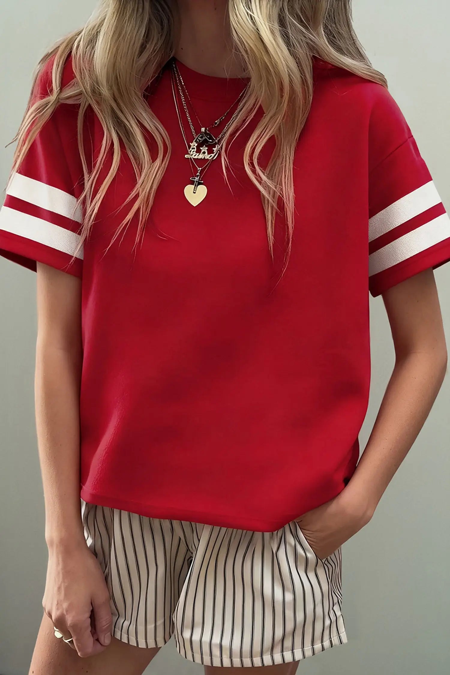 Black varsity striped short sleeve crew neck t shirt