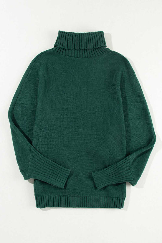 Back flat lay of green Stylish High Neck Red Sweater - Christmas, showcasing ribbed high neck and relaxed silhouette for cozy wear.