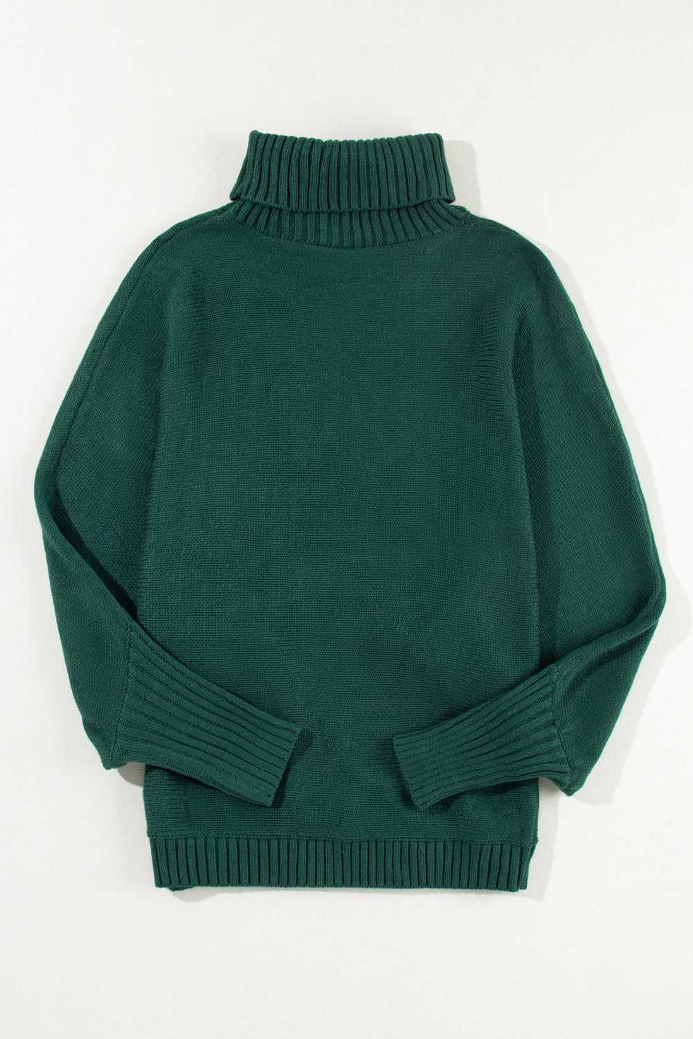 Back flat lay of green Stylish High Neck Red Sweater - Christmas, showcasing ribbed high neck and relaxed silhouette for cozy wear.