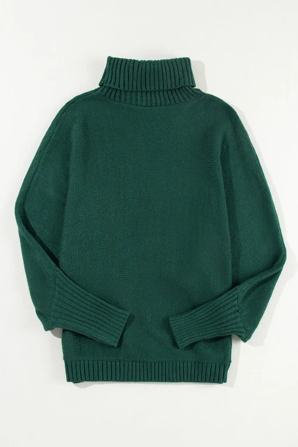 Back flat lay of green Stylish High Neck Red Sweater - Christmas, showcasing ribbed high neck and relaxed silhouette for cozy wear.