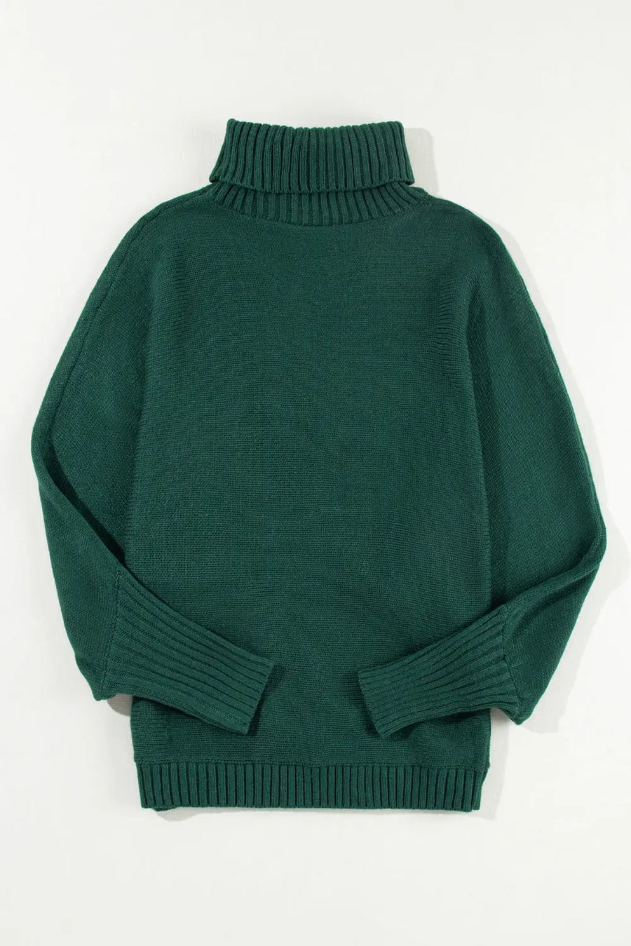 Back flat lay of green Stylish High Neck Red Sweater - Christmas, showcasing ribbed high neck and relaxed silhouette for cozy wear.