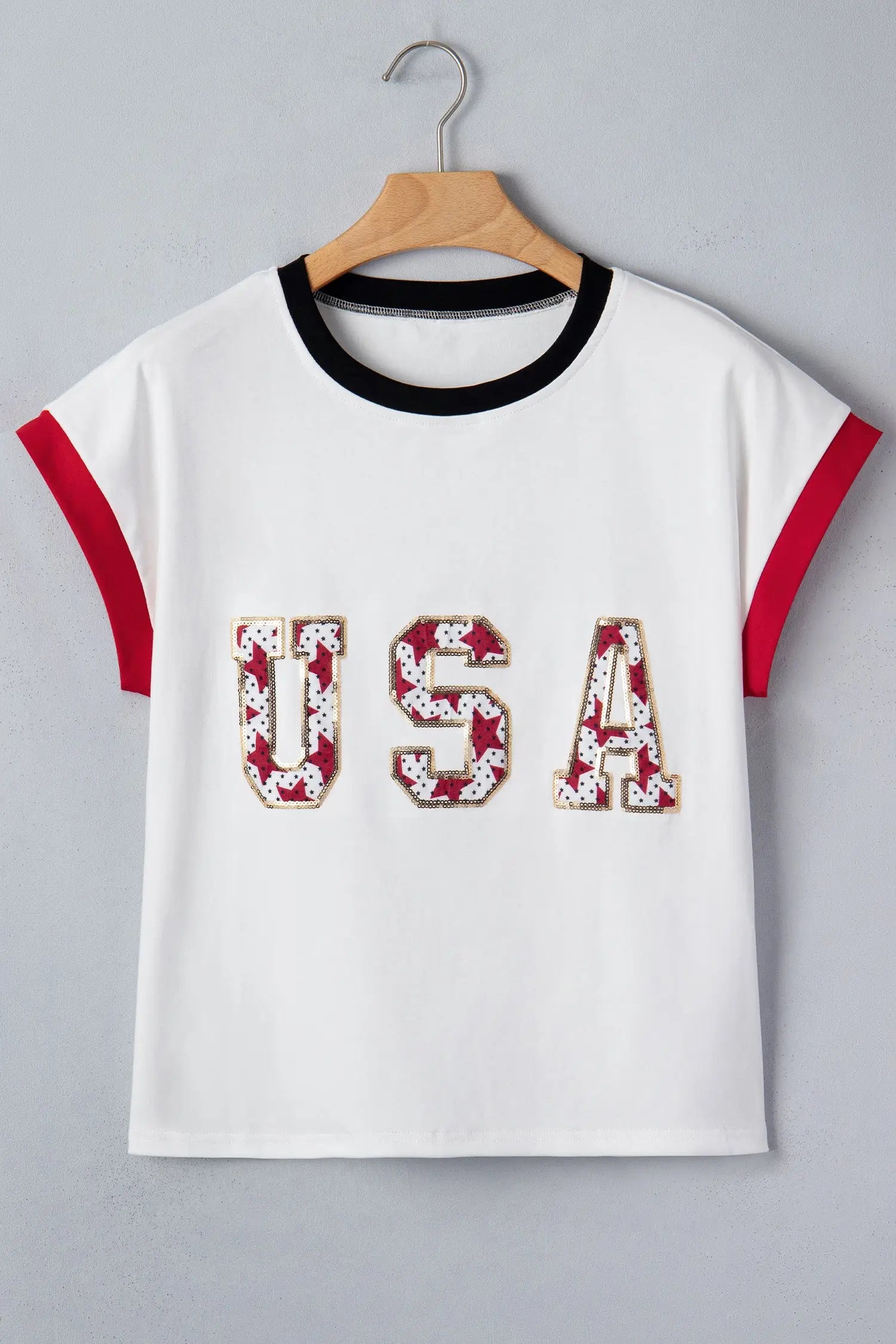 Women’s usa sequin colourblock letter print loose t-shirt t-shirts