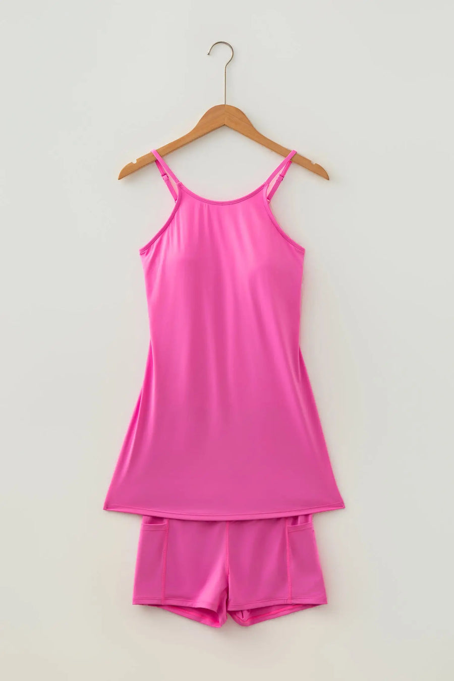 Solid Colour Tunic Tank Dress & Athletic Shorts Set Women UK