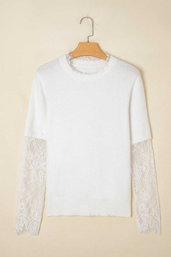 Lace Sleeve Fuzzy Sweater
