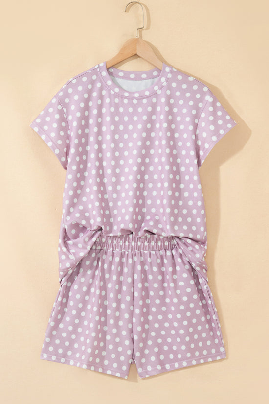 Polka Dot Print Round Neck Short Sleeve Top & Shorts Co-Ord Set