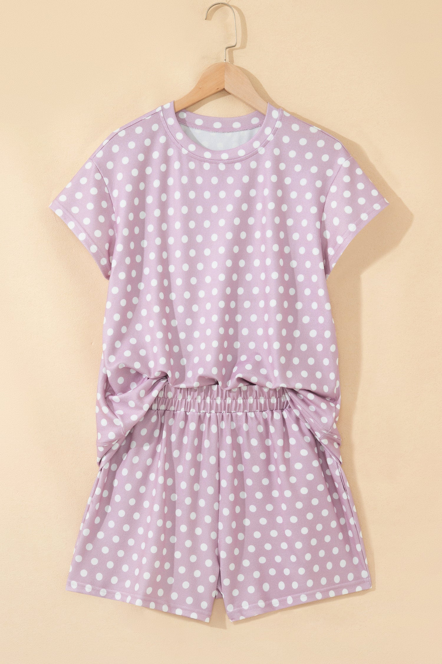 Polka Dot Print Round Neck Short Sleeve Top & Shorts Co-Ord Set