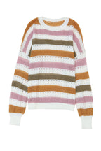 Knitted Loose Sweater - Striped Hollowed