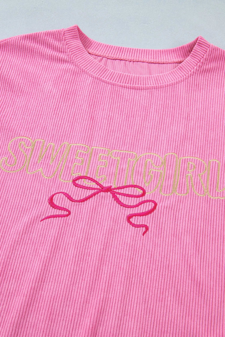 Bonbon Sweet Girl Embroidered Graphic Rib Textured Top Women UK