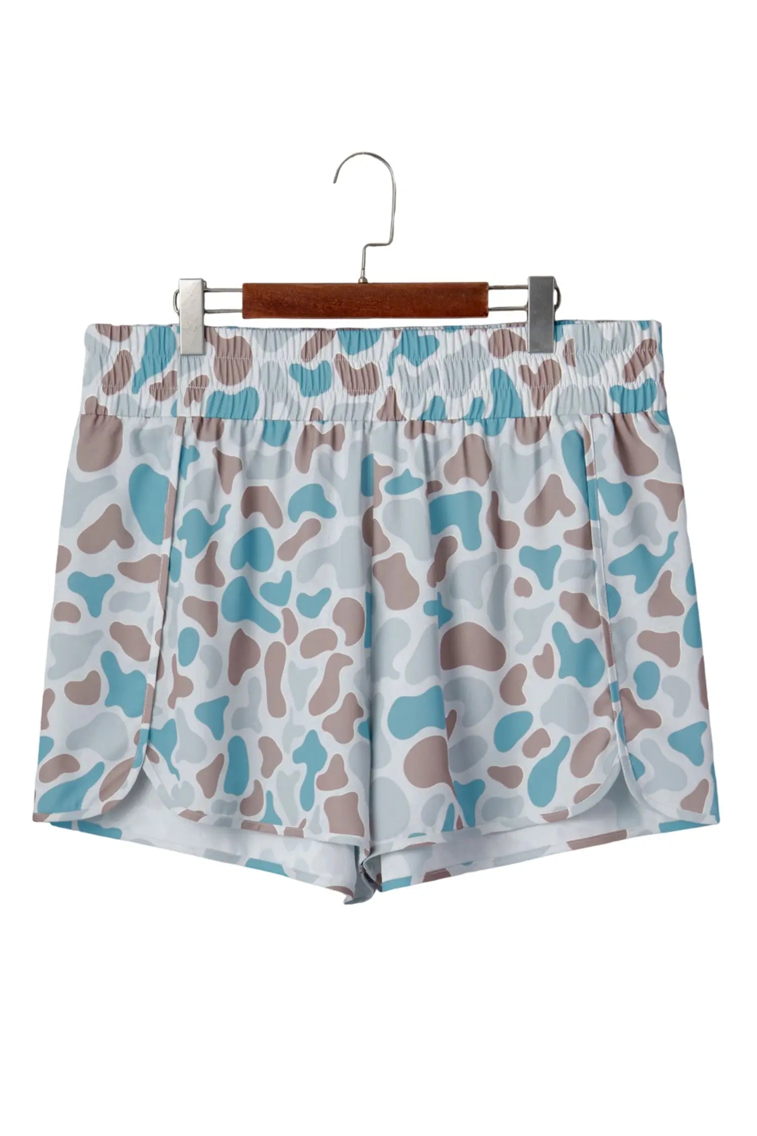 Plus size camouflage print athleisure shorts smocked high waist pull-on