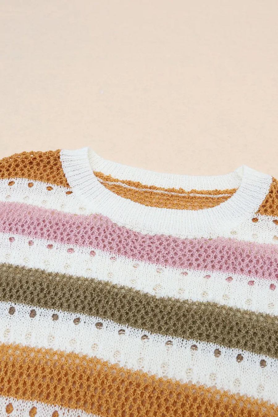 Chic multicolor striped hollow knit sweater | fashionfitz
