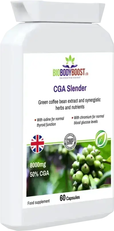 CGA Slender front-angle highlighting green coffee extract with 50% chlorogenic acids for weight support