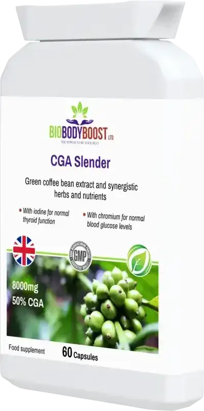 CGA Slender Green Coffee 8000 angled view — natural weight management and metabolism supplement, BioBodyBoost UK