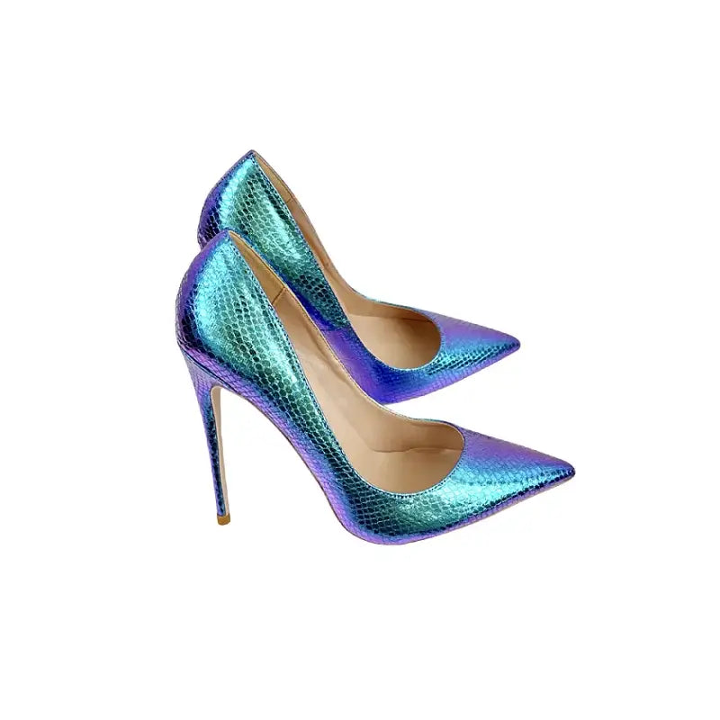 Chameleon blue snake pattern high heels stiletto shoes - pumps