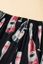 Champagne Pajamas Set - Black Silky Short Sleeve - Fashionfitz