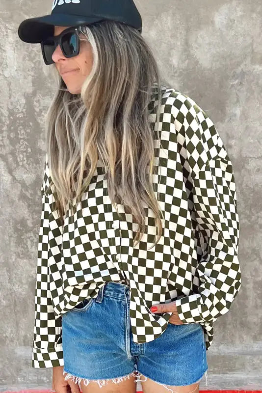 Checkerboard chic loose fit shirt