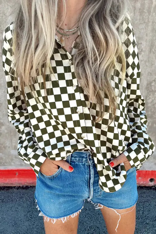 Checkerboard chic loose fit shirt