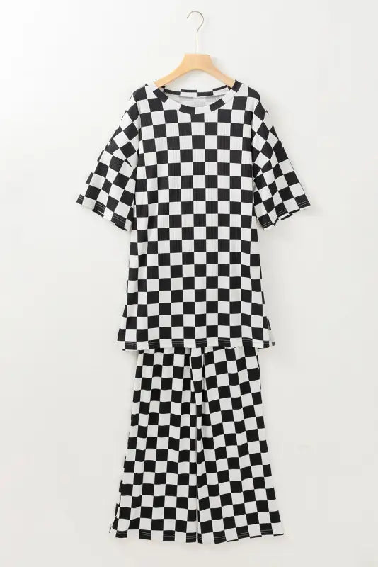 Checkered charm tunic & pant set - trendy comfort wear