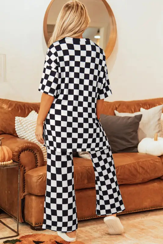 Checkered charm tunic & pant set - trendy comfort wear