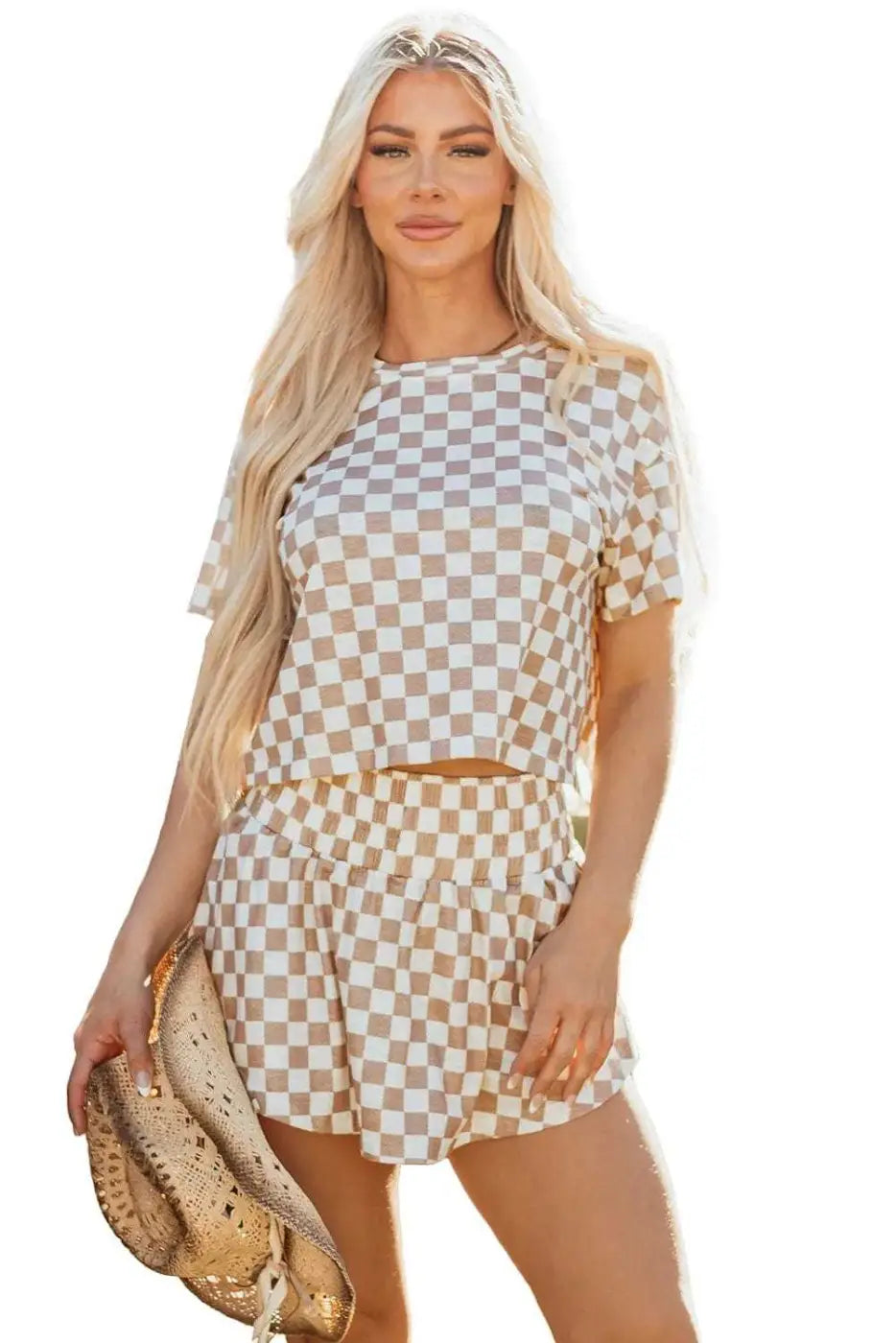 Two Piece Short Sets Checkered Confidence Outfit Set