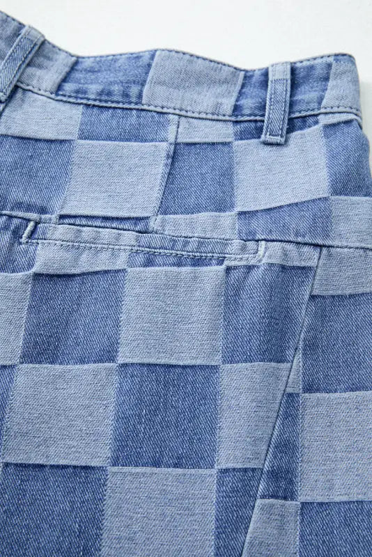 Checkered denim wide leg jeans