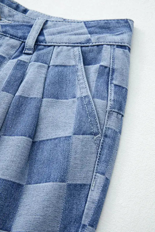 Checkered denim wide leg jeans