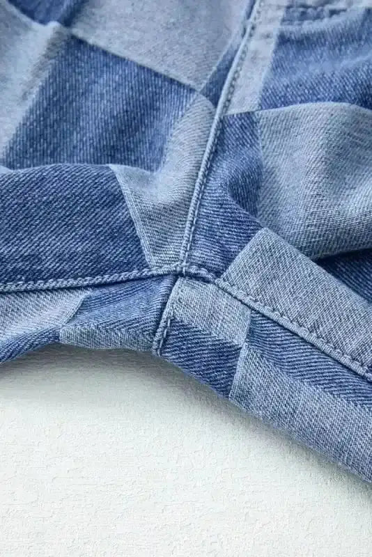 Wide Leg Jeans Checkered Denim Wide-Leg Jeans - Trendy and Comfortable