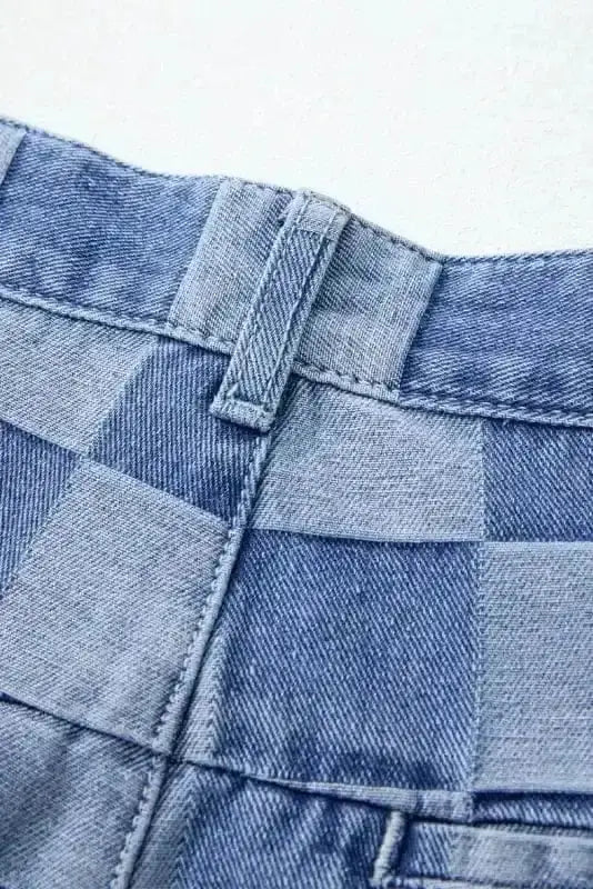 Wide Leg Jeans Checkered Denim Wide-Leg Jeans - Trendy and Comfortable