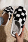 Checkered fuzzy winter slippers