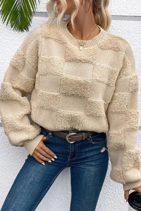 Checkered sherpa loose sweater | cozy sweaters | fashionfitz