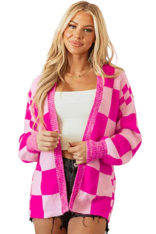 Checkmate chic ribbed cardigan | fashionfitz