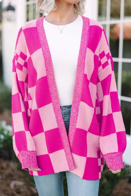 Checkmate chic ribbed cardigan | fashionfitz