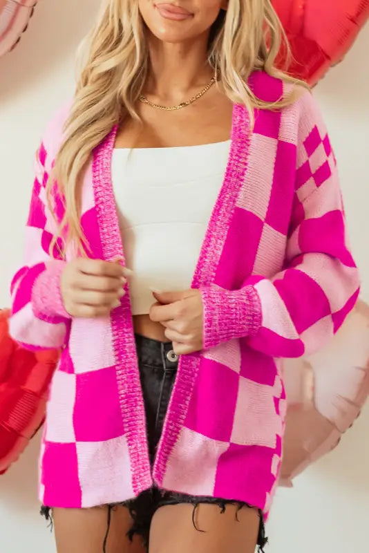 Checkmate chic ribbed cardigan | fashionfitz