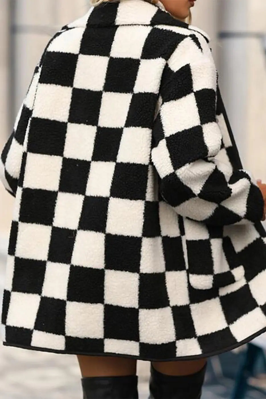 Checkmate fleece jacket | women’s black checkered warm outerwear