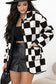 Checkmate fleece jacket | women’s black checkered warm outerwear