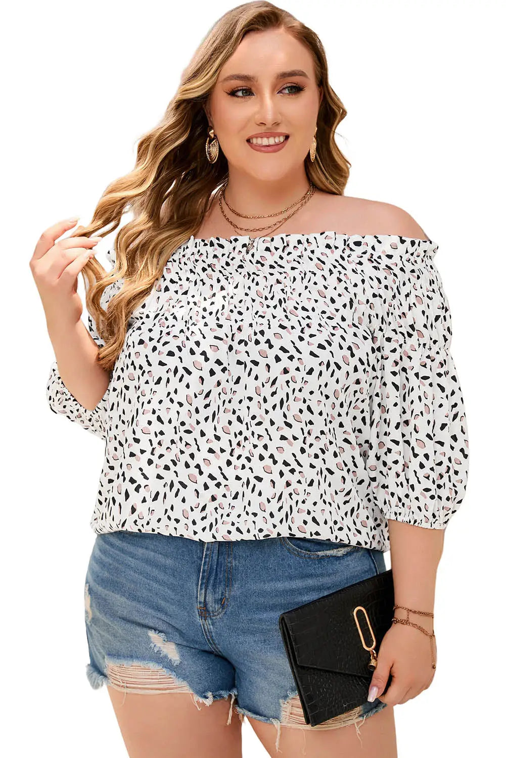Cheetah spotted plus size off shoulder blouse