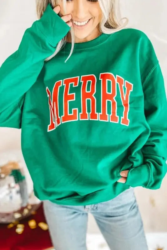 Green lucky alphabet chenille embroidered pullover sweatshirt - sweatshirts & hoodies