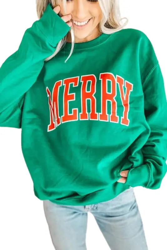 Green lucky alphabet chenille embroidered pullover sweatshirt - sweatshirts & hoodies